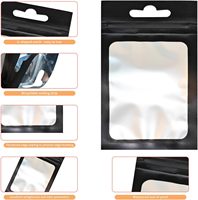 Sachets plats refermables noirs en aluminium avec fermeture éclair et fenêtre, personnalisables avec logo, pour cosmétiques et outils de maquillage