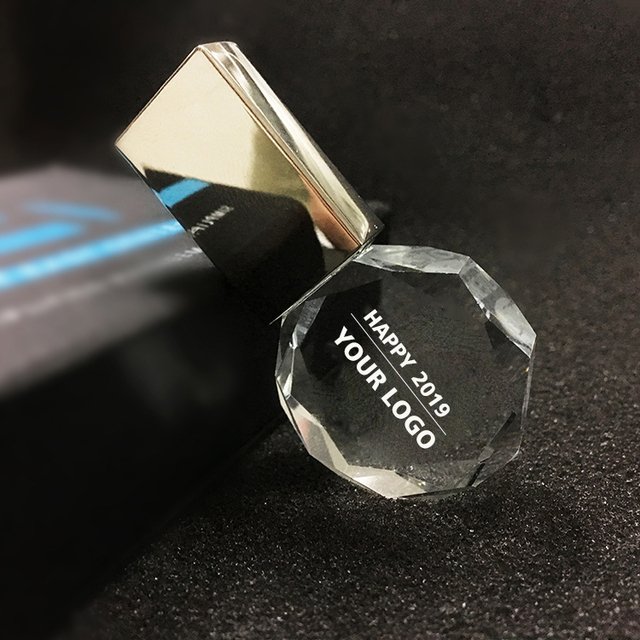 Custom 3D Logo Natural Glass Crystal USB Flash Drive 2.0/3.0 Memory Stick Pendrive Polygon Silver Crystal USB Pendrive