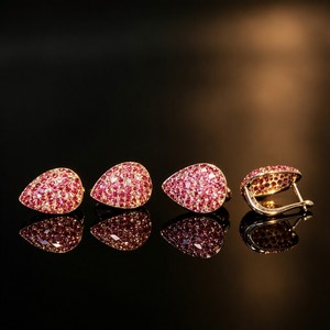 Xinfly Solid 18K Gold Natural Pink Sapphire Diamond Huggie <b>Earrings</b> Teardrop Outline 2.0ctw AU750 Niche Jewelry Factory Price - Product Image 3