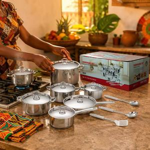 Juego de ollas clásico de 15 piezas de acero inoxidable con tapas y utensilios, olla para leche, olla para sopa, sartén de 16 a 24 cm - Product Image 4
