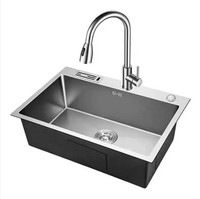Robinet de cuisine moderne intelligent noir multifonctionnel en acier inoxydable brossé fait main, à double cuve sous plan, facile à nettoyer, avec technologie Nano