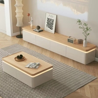 Nouveau meuble TV minimaliste à coins arrondis, table basse moderne en bois massif, combinaison haut de gamme pour salon