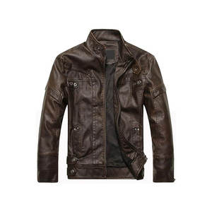 Veste en simili cuir noir pour homme, col montant, fermeture éclair, coupe slim, style streetwear décontracté, veste en cuir PU - Product Image 2