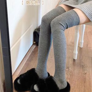 Women's Knitted Slouch <b>Socks</b> Over The Knee Compression Vertical Stripe White Cotton Autumn Winter Style - Product Image 3