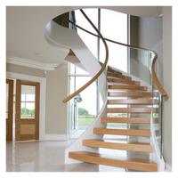 Escalier en colimaçon intérieur de luxe avec éclairage LED, en bois/acier galvanisé, balustrade en verre courbée personnalisée, écologique et durable pour