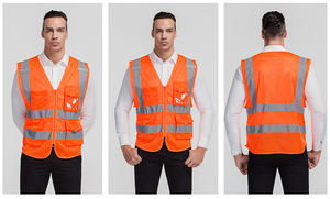 Chaleco de construcción de seguridad de tela de malla transpirable de verano duradero con bolsillos reflectantes fluorescentes para saneamiento - Product Image 6