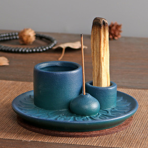 Fácil de limpiar, tres en uno, quemador de incienso de madera sagrada, portavelas de cerámica, candelabros, soporte artístico de cerámica Palo Santo - Product Image 3