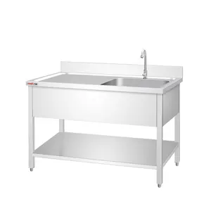 European style Stainless Steel Kitchen Sink Commercial Steel Fabricated Sink Table with Drain Board China Factory