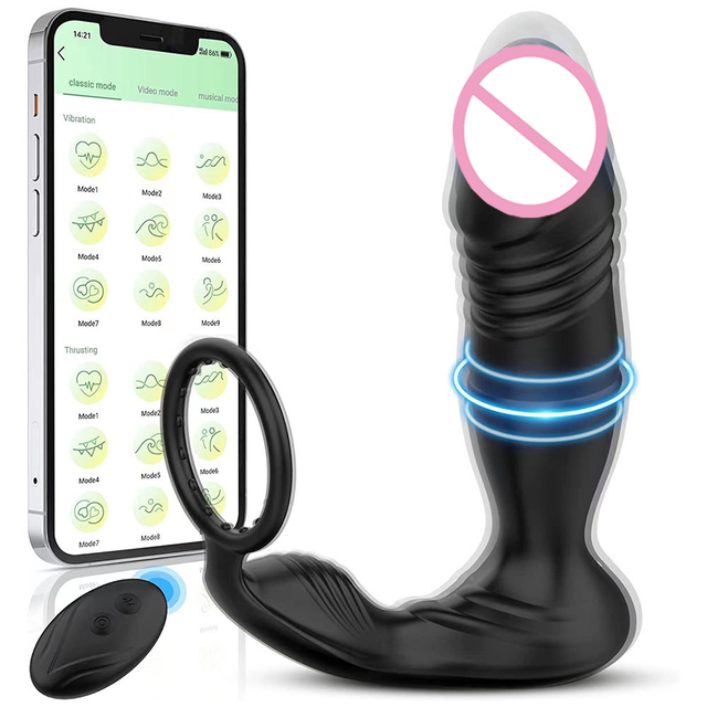 APP Remote Control Multi-Function Telescopic Anal Plug Bead Vibrating Anus Dildo Butt Plug Masturbator Wearable Sex Toys for Men