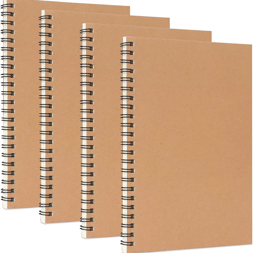 Cuaderno de bocetos en espiral con encuadernación de alambre A5, cubierta de papel Kraft, bobina reciclada, cuaderno personalizado