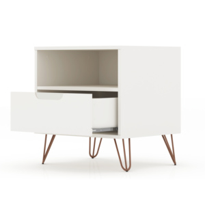 White Nightstand With Drawer And <b>Open</b> Shelf <b>Storage</b> Cart For Bedroom - Product Image 4
