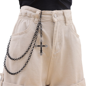 Chaîne de taille unisexe avec pendentif croix en alliage de zinc, double couche, style hip-hop, accessoire de tous les jours - Product Image 6