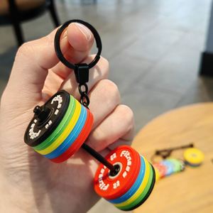 Pendentif haltère en caoutchouc souple de haute qualité, amusant et attrayant, avec chaîne détachable, porte-clés sportif à suspendre, cadeau pour hommes et femmes - Product Image 1