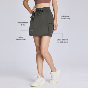 Shorts de sport tissés respirants à séchage rapide pour femmes avec logo personnalisé, taille haute, athlétiques, pour la course à pied, la randonnée en plein air, jupe avec shorts intégrés - Product Image 1