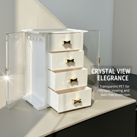 Organisateur de bijoux moderne en plastique pour bureau, 4 tiroirs, portes latérales, boîte de rangement cosmétique anti-poussière, nœud papillon plaqué or, salon