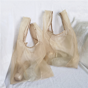 Fuchen OP Custom Logo <b>Transparent</b> Polyester Organza Tote <b>Bag</b> with Shoulder Strap Large Mesh Design for Gift Use - Product Image 1