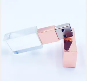 Creative Custom Logo Glass USB Stick Thumbdrive Pen Drive Flash Disk Rose Gold Crystal Usb Flash Drive