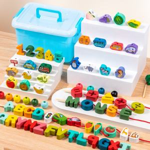 Blocs de construction en bois de haute qualité, dessin animé, éducatifs, <span class=keywords><strong>jeu</strong></span> de ficelle pour enfants, perles à enfiler - Product Image 2