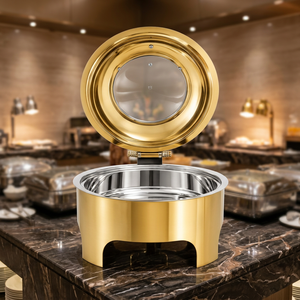 Plat à réchaud doré en acier inoxydable, ensemble de 4 pièces, chauffe-plats, support de buffet, pour traiteur, mariage, hôtel, banquet, 8L, lavage à la main uniquement, MORADABAD - Product Image 3