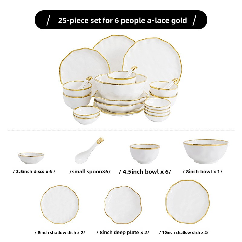 Ensemble de 25 pièces pour 6 personnes avec disque circulaire (bordure dorée)