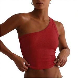Top corto de verano para mujer, talla europea, sexy, con aberturas, informal, estampado, de poliéster, blanco, con un solo hombro descubierto - Product Image 2