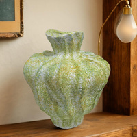Vase de table en céramique Art déco moderne chinois, étanche, écologique, en porcelaine rustique de haute qualité avec glaçure verte mate