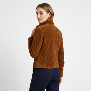 Chaqueta bomber informal de gamuza para mujer, chaqueta de gamuza con cremallera frontal, abrigo estilo camionero con cremallera, chaqueta transpirable a prueba de viento - Product Image 6