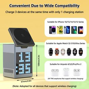 Sạc điện thoại từ tính phổ biến năm 2025, đế sạc không dây 6 trong 1 tích hợp loa, đồng hồ báo thức dành cho điện thoại, tai nghe và đồng hồ. - Product Image 4