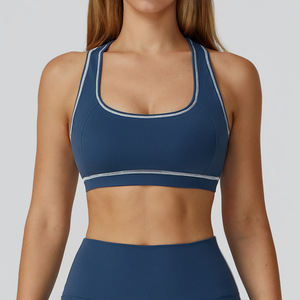 Sujetador deportivo acolchado de alto soporte para mujer, a prueba de golpes, con bloques de color y espalda cruzada, ideal para fitness, entrenamiento, yoga y gimnasio. - Product Image 1