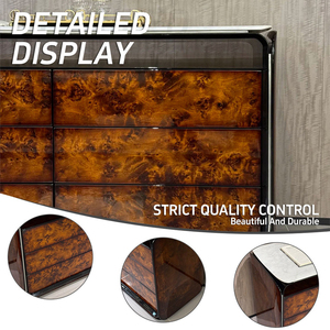 Meuble de luxe Meuble en placage de bois naturel avec plateau en marbre <span class=keywords><strong>Table</strong></span> de design moderne Meuble de salle à manger en bois avec tiroirs - Product Image 2