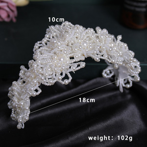 Diadème de luxe blanc délicat, entièrement perlé, cousu à la main, pour femmes, accessoires de cheveux en perles pour bal de promo, anniversaire, fabrication OEM - Product Image 2