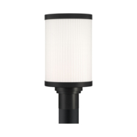 Lampe de poteau extérieure en aluminium noir au design nordique simple, résistante aux intempéries, avec abat-jour en verre opale côtelé blanc