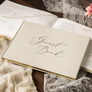 Personalized Gilded Edges Registry Guestbook Planner Guest Fabric Linen Hard Cover Guest Book For Wedding Reception