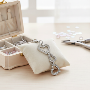 Ciondolo con tre cuori in tonalità argento con strass per la creazione di gioielli - Product Image 3
