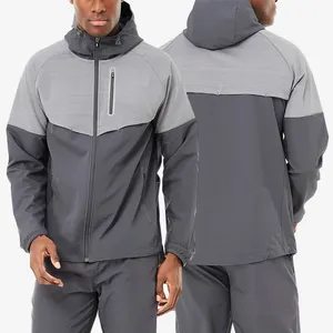 Custom Reflective Logo Breathable 4 Way Stretch Full Zip Hooded Color Block Running Windbreaker Jacket Waterproof Men