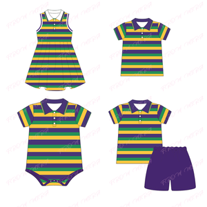 Abbigliamento <span class=keywords><strong>per</strong></span> bambini da due fratelli abbinati Mardi Gras <span class=keywords><strong>Polo</strong></span> Set pagliaccetto in cotone viola verde dorato a righe carnevale vestito da ragazze - Product Image 5