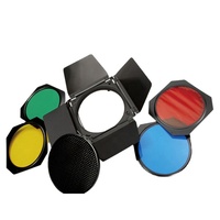 Flash de studio noir 3-en-1 et lumière stroboscopique avec volets coupe-flux, grille nid d'abeille et filtres de couleur – Accessoires pour studio photo