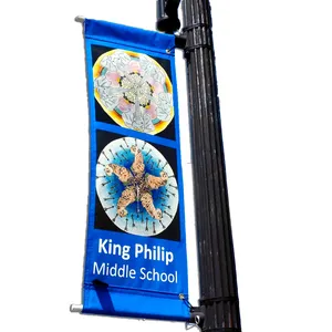 Street Outdoor Light Pole Advertising Flag Media Ads Banner Holder Kit Lantern Double Side Pole Flags With Hardware Bracket