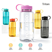 Bouteille de sport en plastique Tritan en gros, personnalisable avec logo, pour cyclisme, activités de plein air et salle de sport, avec poignée et échelle de mesure