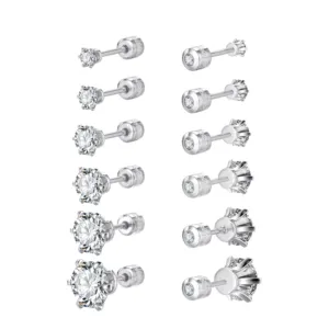 10 paia/set in acciaio inox Unisex donna uomo rotondo cristallo zircone 3-8mm orecchini a bottone trago cartilagine monili penetranti del corpo