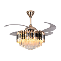 Moderno 42 \ "/48 \" Invisible Crystal LED Ventilador de techo con control remoto personalizable Oro Negro para sala de estar tradicional