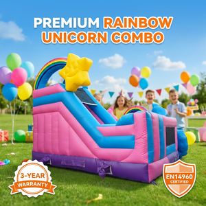 Château gonflable licorne en PVC de qualité commerciale DFRL, thème arc-en-ciel, avec toboggan, pour événements et fêtes d'enfants, <span class=keywords><strong>location</strong></span> 3 ans - Product Image 4