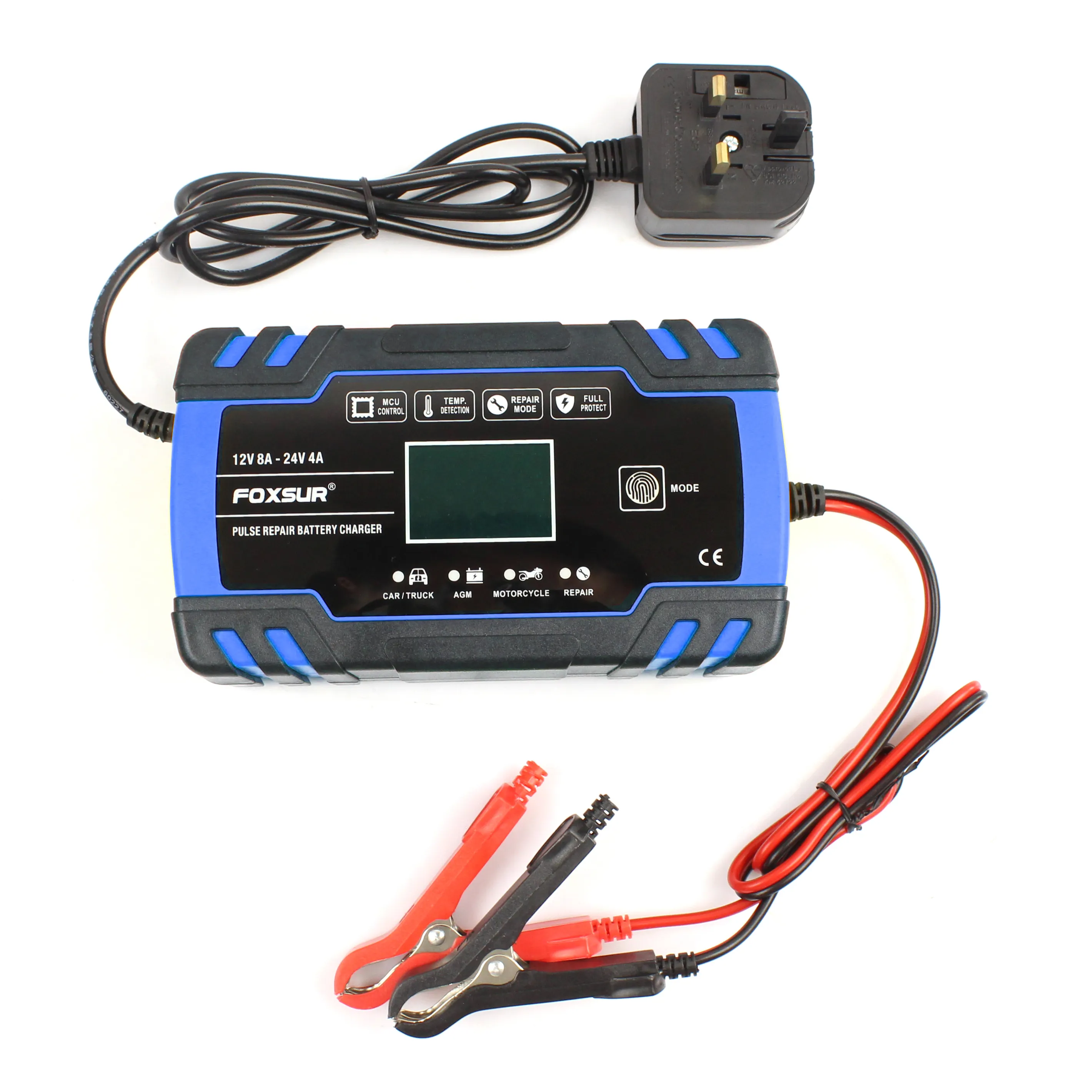 12V 24V Car Motorcycle Battery Charger FOXSUR Pulse Repair Agm Gel Wet Lead Acid Battery Charger