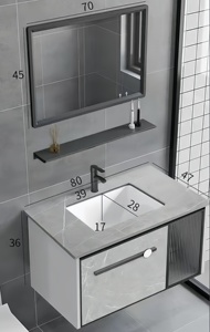 Ensemble de meuble-lavabo de salle de bain moderne de style nordique, armoire en aluminium étanche murale avec lavabo en céramique intégré, pour balcon - Product Image 6