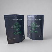 Sachet d'emballage souple refermable de qualité alimentaire, noir mat, imprimé sur mesure, avec fermeture éclair, pour mélange de café et poudre de suppléments