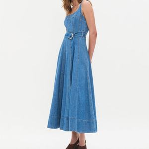 Vestido Midi Vaquero Personalizado para Mujer, Nuevo y en Oferta, con Cierre Trasero, Sin Mangas, Cuello Cuadrado, de Algodón - Product Image 2