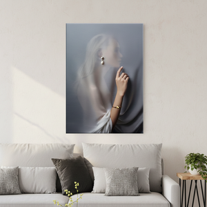 Printed Canvas Artwork: Modern Elegance - Behind Curtain Woman,<b>WRAPPED</b> CANVAS - Product Image 3