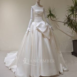 LY138 Modern <b>Boho</b> Boat Neck Ivory Satin Lace Embroidery Flowers Crystal Chapel Train Long Ball Gown Women's <b>Wedding</b> <b>Dress</b> <b>for</b> - Product Image 1