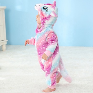 Michley mignon nouveau-né combinaison hiver flanelle Animal barboteuse unisexe étoilé licorne conception rêveur couleurs à manches longues 2 voies caché - Product Image 2