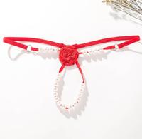 Lingerie transparente pour femme avec massage perlé, culotte ouverte devant, string, T-back, G-string, sous-vêtements sexy et séduisants